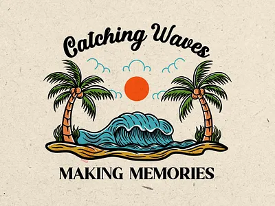 Catching Waves apparel badge beach coastal design illustration landscape ocean outdoors summer surf surfing travel tropical tshirt vacation wave