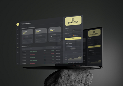 Gaming Platform Dashboard. Game Wallet account balance charts dark mode dashboard game platform operations history platform product design saas ui ui design uxui uxui design yellow