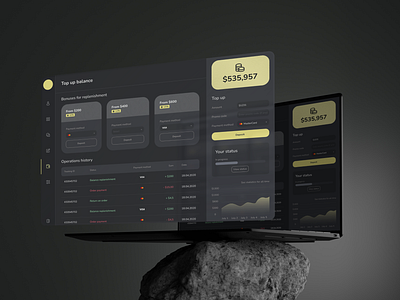 Gaming Platform Dashboard. Game Wallet account balance charts dark mode dashboard game platform operations history platform product design saas ui ui design uxui uxui design yellow