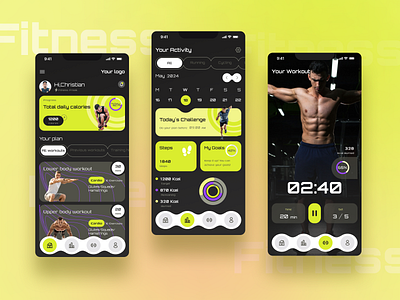 Mobile App for Vitality Pulse🏋️‍♂️ aplication app branding contrast dark design fit fitness graphic design gym gym app mobile ui uiux ux