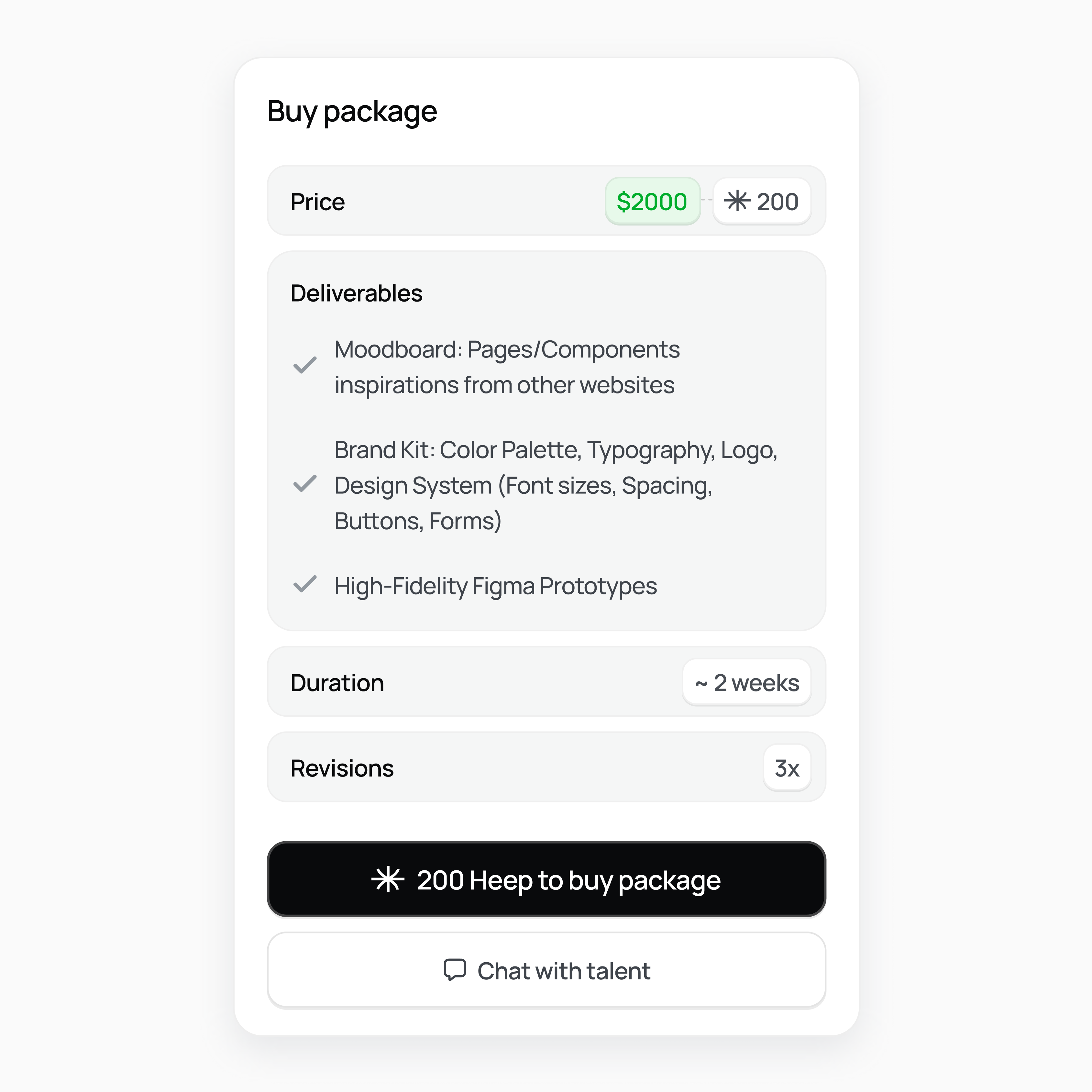 Service Package Pricing Card freelance package service