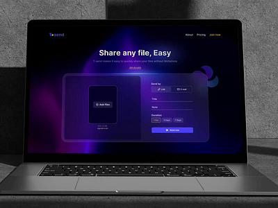 T-send - Quick file transfer web app concept animation darkmood landing page motion graphics ui web app