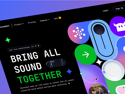 Disconnect - Hero Section Conference App components conference design disconnect hero landingpage promotion typography ui uiux ux website