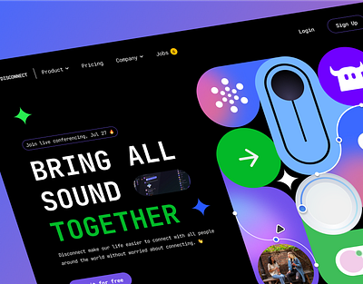 Disconnect - Hero Section Conference App components conference design disconnect hero landingpage promotion typography ui uiux ux website