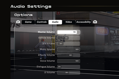 Audio Settings Game UI Design game design ui ui design user experience user interface ux design