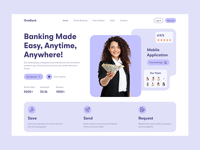 Banking Mobile App Landing Page app landing page banking finance fintech hero section homepage landing page mobile app mobile app landing page online bank product ui web web design