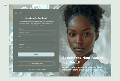 Jay World - Model Sign Up Page dailyui day01 design face of the brand fashion figma product design signup modal ui