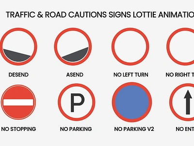 Traffic Road Signs Lottie Animation animation asend desend sign post design left turn sign lottie animation motion graphics no parking animation no stopping lottie right turn lottie animation sign post stop sign post traffic post traffic rules traffic sign ui ux