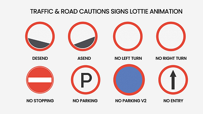 Traffic Road Signs Lottie Animation animation asend desend sign post design left turn sign lottie animation motion graphics no parking animation no stopping lottie right turn lottie animation sign post stop sign post traffic post traffic rules traffic sign ui ux