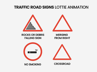 Traffic Road Signs Lottie Animation animation app lottie caution signs crossroad lottie crossroad sign debris falling sign post design illustration lottie animation merging sign post motion graphics no smoking lottie sign posts signalling traffic caution lotties traffic sign post traffic signs ui ux website lottie