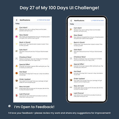 Day 27/100 - Notifications Screen For Shopping App ui
