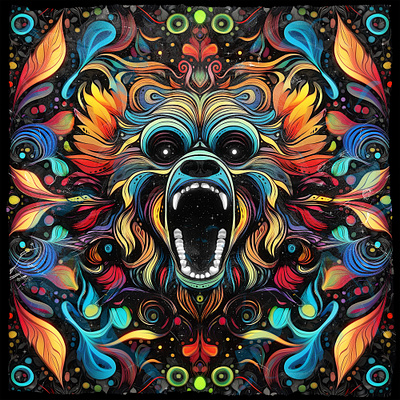 AGGRESSION V abstract art digital drawing face floral gibbon head illustration monkey nature neon patterns teeth vector