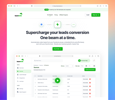 Beamleads- Hero section clean design figma landing page leads saas ui