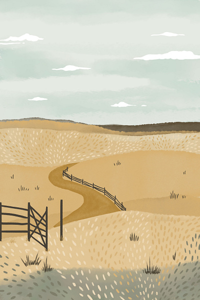 Wandering fence field gold graphic design illustration path sky