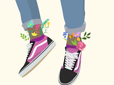 Take a step into your favourite shoes! design flowers graphic design illustration lockscreen shoes vans vector