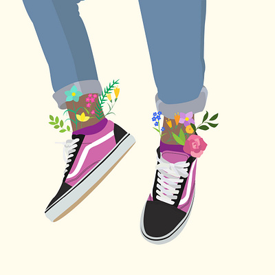 Take a step into your favourite shoes! design flowers graphic design illustration lockscreen shoes vans vector