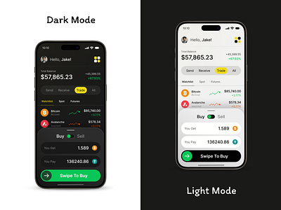 Crypto App Design app app design application application design branding clean and minimal design crypto app cryptocurrency dark app dark mode design light app light mode trading app trending ui ui design