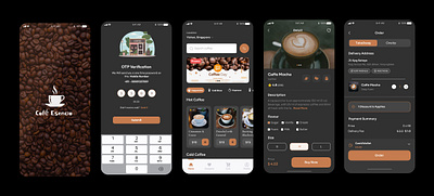 Cafe Esencia aobexd cafe app coffee delivery app coffee ordering app coffee shop app coffee ui figma figma ui design flat design food and drink app minimalist ui mobile app design mobile ui design ui uiux design ux research