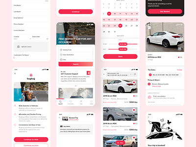 BugBug - Car Rental Application Design app design book car book service booking branding car car detail page car rent app classified ads design home screen logo minimal onboarding rent a car rental taxi typography ui ui design