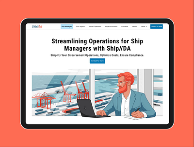 Maritime Tech Service illustration 2d flat illustration laptop man marine people platform port sea