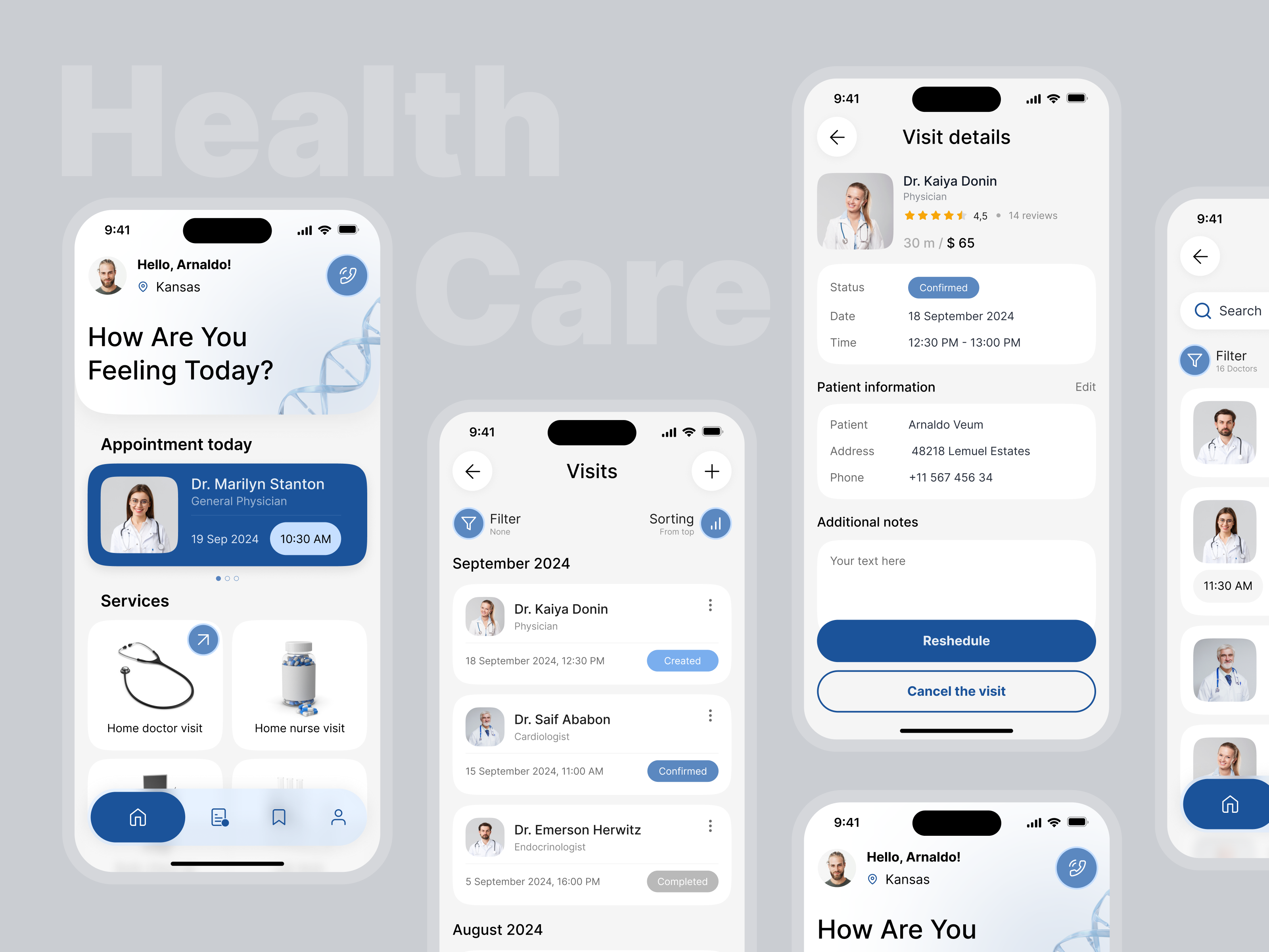 Book Doctor Appointment Online | HomeCare ambulance appointment doctor doctor booking app health health care app home care home doctor home page med visit medical booking app medical care medics mobile app online doctor booking patient app schedule ui design uiux visit details