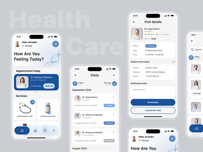 Book Doctor Appointment Online | HomeCare ambulance appointment doctor doctor booking app health health care app home care home doctor home page med visit medical booking app medical care medics mobile app online doctor booking patient app schedule ui design uiux visit details