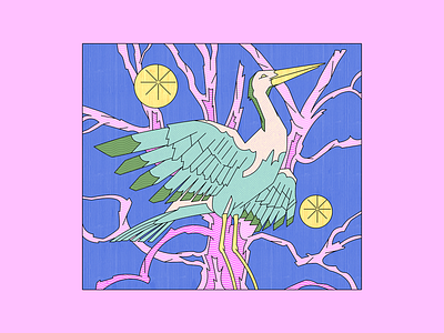 I can become a heron and fly to the farthest places acid colors draw heron illustration ilustración japanese mexican nature psychedelic texture three