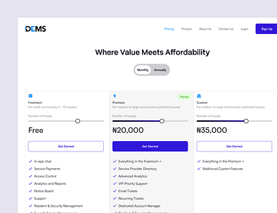 Pricing page for SAAS project landing page saas