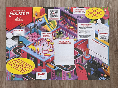 Red Robin kids menu Fall '24 3d illustration arcade games art burgers illustration kids menu red robin