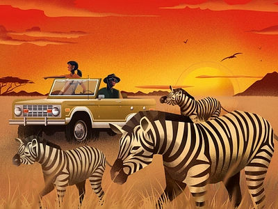 Safari africa character design excursion illustration safari sunset zebras