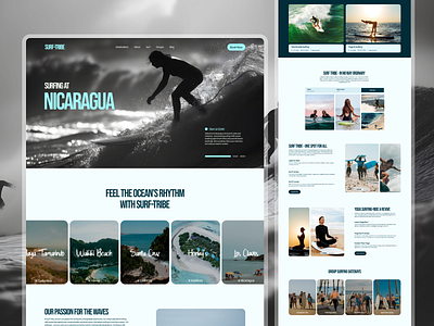 Surf-Tribe Website Design beach booking branding landing page marketing product design sports surf surf camp surfing surfing course surfing website design travel uiux design web design yoga