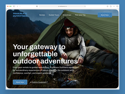 Outdoor Adventure & Equipment Rental adventure blue clean daily design design design agency figma header header section hero landing page outdoor simple ui ui design ux design web web design website webui