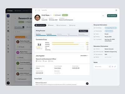 Tiimi - Candidate Hiring Details in SaaS HR Management System candidate candidate details company contract employee hiring hr hrd hrm hrs job product design recruitment saas saas design team management ui ux web design