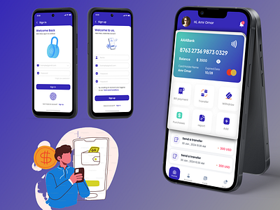 UI UX Design for a bank application Login & Home page ui
