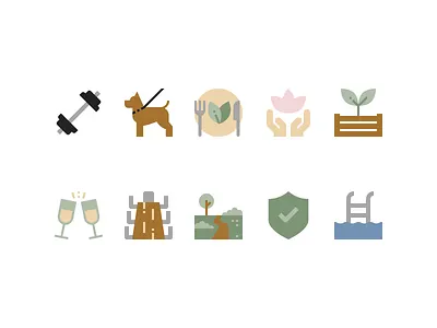 Natural icons design dog gym icon icons illustration minimal minimalism minimalist natural nature pool shield toast vector vegan