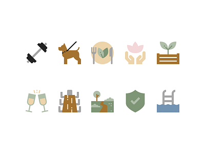 Natural icons design dog gym icon icons illustration minimal minimalism minimalist natural nature pool shield toast vector vegan