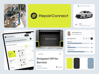 RepairConnect Brand appointment automotive brand automotive repair bento card brand branding car service color guide component design system logo design repair vehicle app brand vehicle branding workshop workshop brand workshop logo