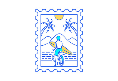 Summer Surfing Postal Stamp 1 apparel apparel design beach bicycle bike california hawaii holiday nature ocean outdoors print on demand sea summer surfboard surfing t shirt design travel tropical vacation