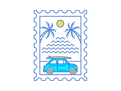 Summer Surfing Postal Stamp 2 apparel apparel design beach california car holiday nature ocean outdoors print on demand sea summer surfboard surfing t shirt t shirt design travel tropical vacation van