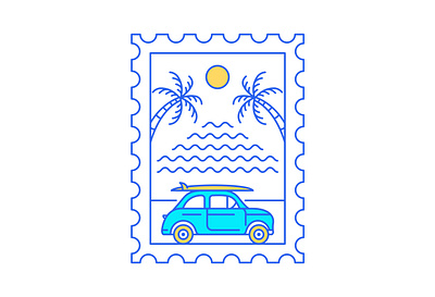 Summer Surfing Postal Stamp 2 apparel apparel design beach california car holiday nature ocean outdoors print on demand sea summer surfboard surfing t shirt t shirt design travel tropical vacation van