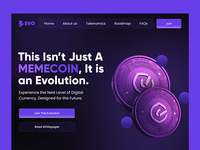 EVO WEBSITE DESIGN cryptowebsite landingpage memecoin memecoin website product design ui uiux web3 web3website webdesign website design