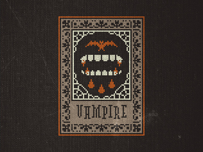 Inktober 2023 - Vampire bat blood cross stitch vampire