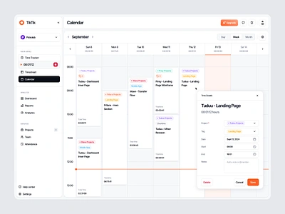 TikTik - Calendar Page brand identity branding calendar dashboard date design minimalist productivity project project management schedule sidebar task task manager task tracking tracker ui ux website works