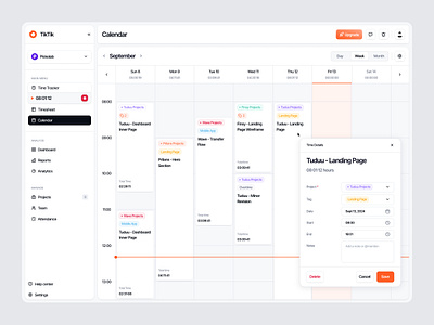 TikTik - Calendar Page brand identity branding calendar dashboard date design minimalist productivity project project management schedule sidebar task task manager task tracking tracker ui ux website works