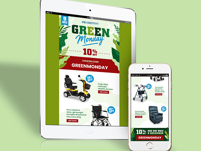 ILS Green Monday EDM Design banner branding design digital disability ecommerce edm email enewsletter graphic green illustration layout marketing medical mobility monday newsletter online products