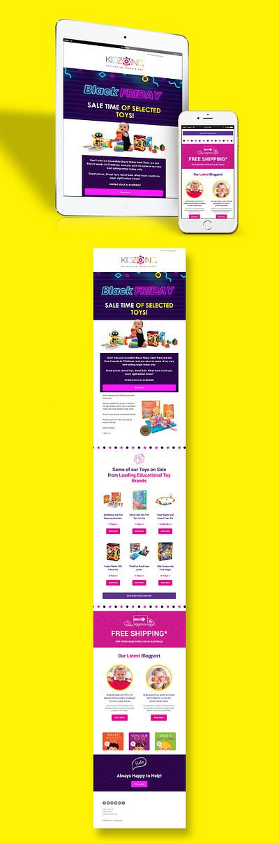 KidzInc Black Friday EDM Design banner black black friday branding children company design digital edm email enewsletter friday fun graphic illustration kids layout newsletter online toys