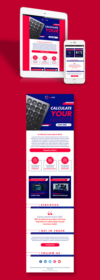 Renewtrak Calculator EDM Design banner branding business calculator company consultant design digital edm email enewsletter graphic layout marketing newsletter online technology