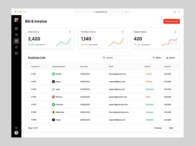 Spacebook - Bill & Invoice Dashboard billing ui bills and invoice dashboard business automation create invoice dashboard design financial management financial tech fintech dashboard invoice management product design real time tracking saas design ui ux design web design