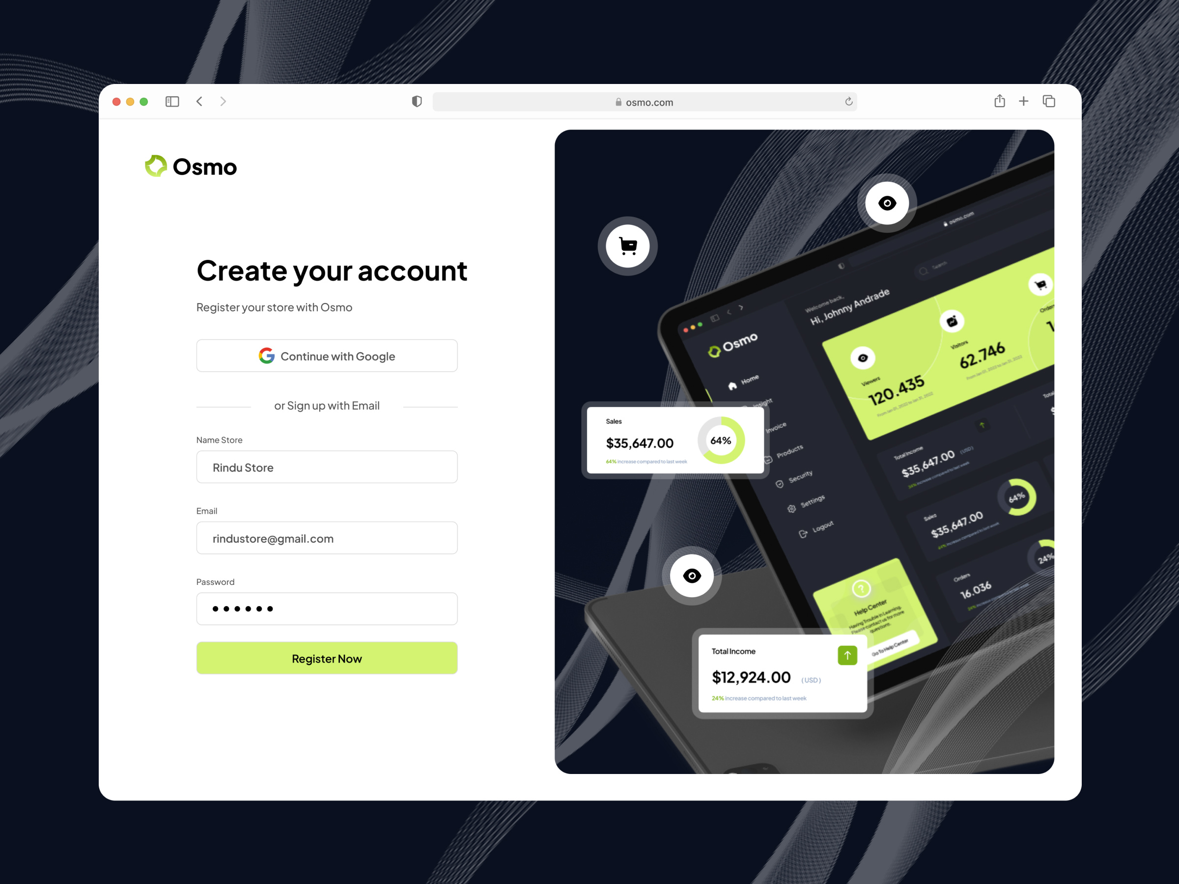 Example of Osmo - Login Management Dashboard
