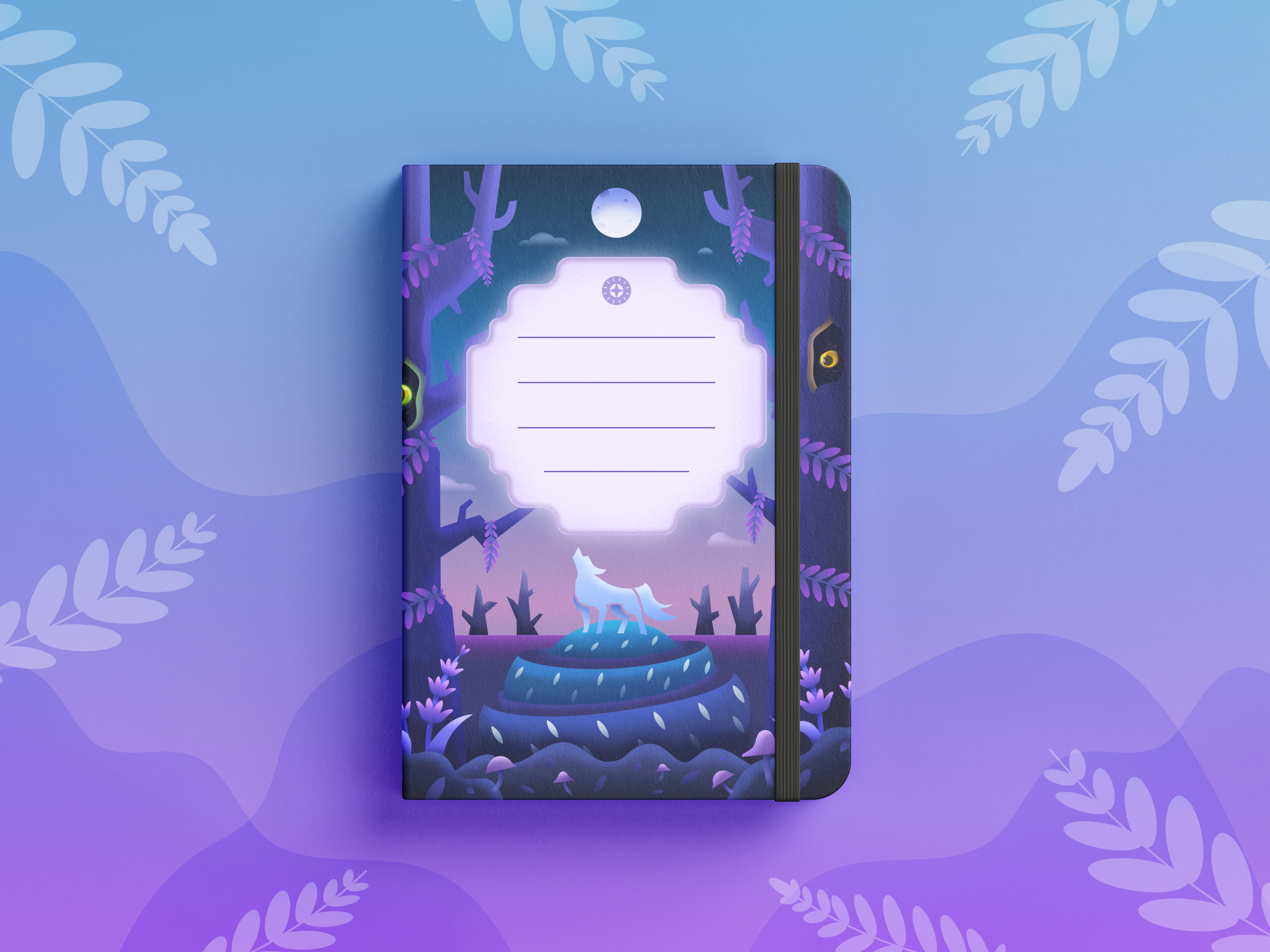Memura Journal Cover book cover book illustration fairytale illustration journal journal cover lavender moon night vector vector art vector illustration wolf